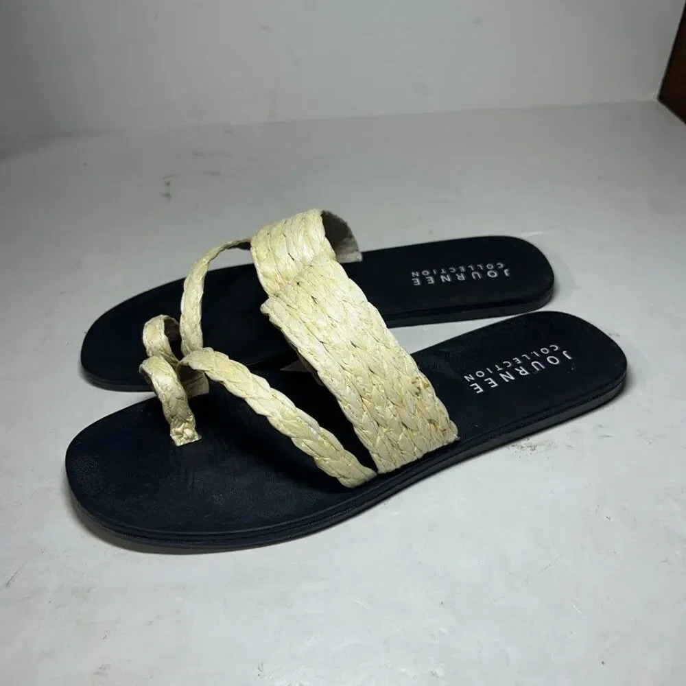 Journee Collection Womens 10 Off White Zindy Slip On Flat Sandals NIB KP4